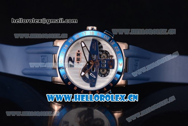 Ulysse Nardin Executive Dual Time & Big Date Asia ST25 Automatic Rose Gold Case White Dial Blue Bezel and Blue Rubber Strap - Click Image to Close